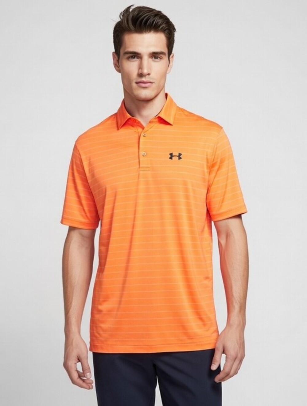 Under Armour Playoff Polo Men's Size M Orange Striped Short Sleeve Golf
